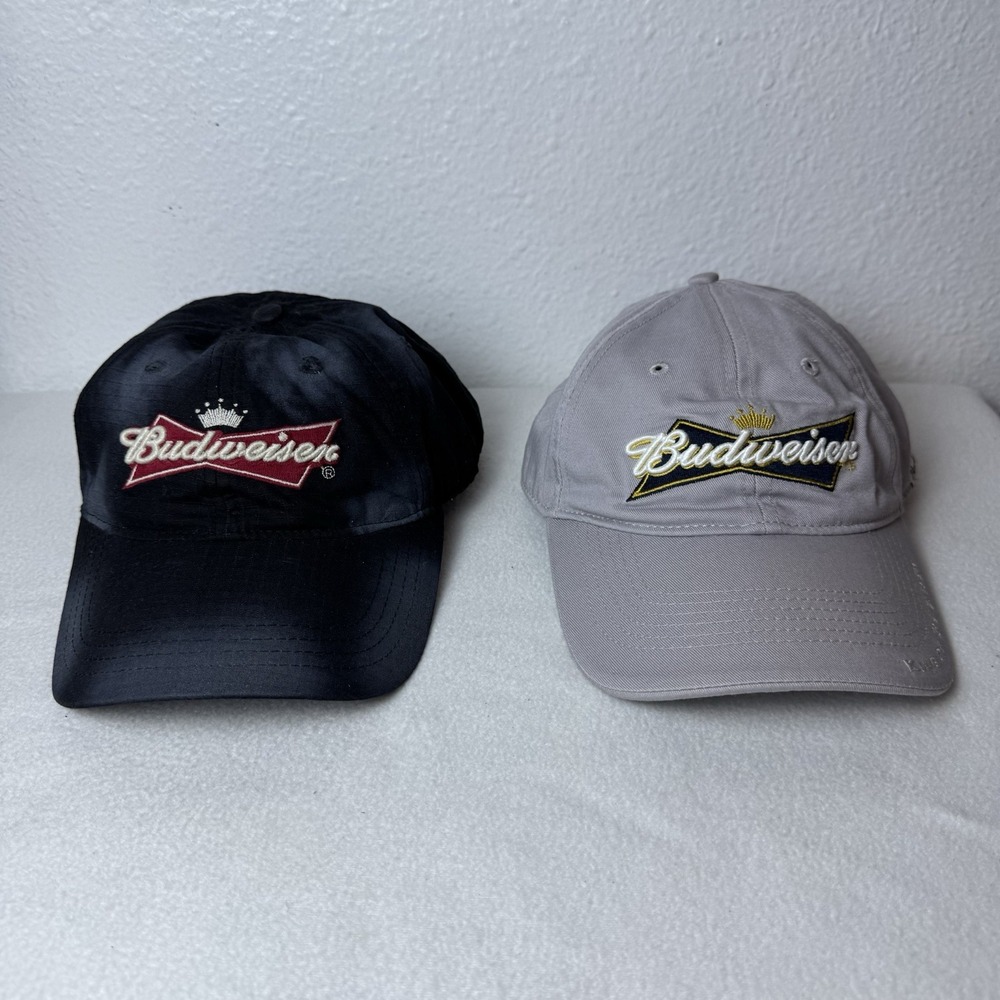 Lot Of 2 Y2K Budweiser Hats Adjustable Strapback 2006 Anheuser Busch Gray Black
